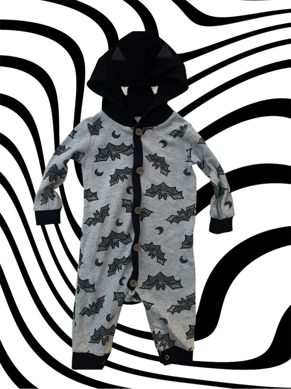 Kids Grey and Black Set of Two Halloween Onesies- Bat & Ghost Print